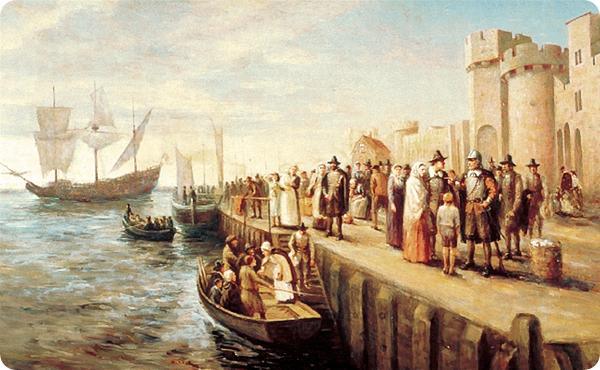 Sailing of the pilgrims from plymouth england